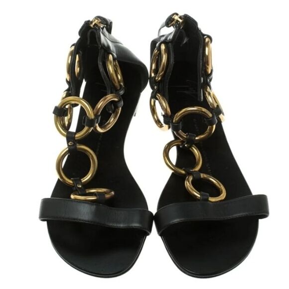 Giuseppe Zanotti Gold Chain Leather flat sandals - Picture 2 of 12